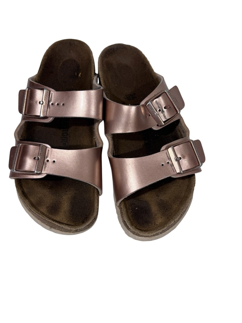 Kids Birkenstock Metallic Rose Gold Double-Buckle Sandals